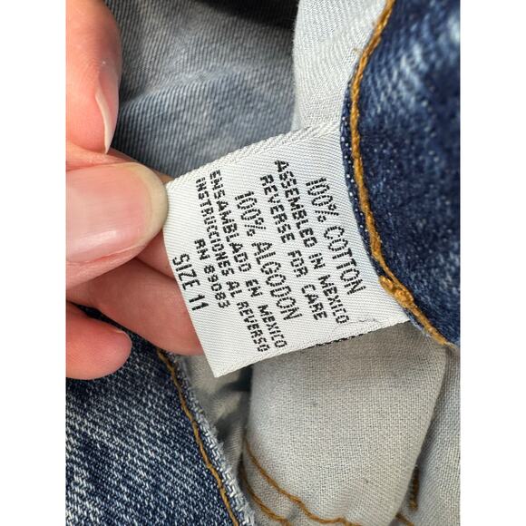 Vintage l.e.i. Jeans 11 Cropped Denim Boho Floral Patch Cuff Y2K Style patchwork - Picture 6 of 11